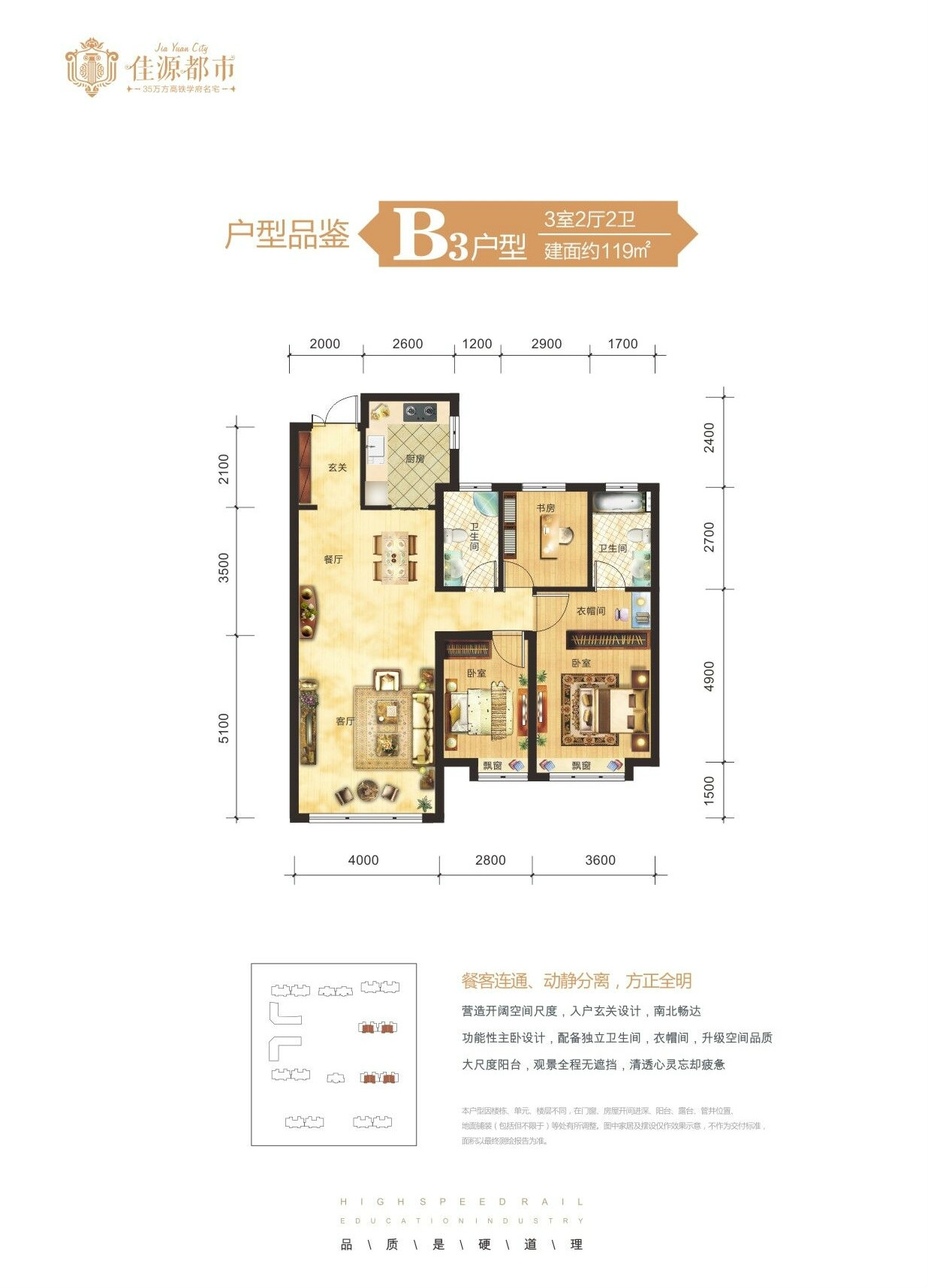 佳源都市B3戶型：三室兩廳兩衛(wèi)