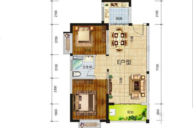 今典花園E戶型 2室2廳1衛(wèi) 建筑面積約77平.jpg