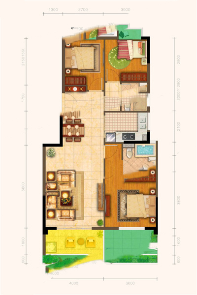 國(guó)廈御瀾灣B戶(hù)型 3室2廳2衛(wèi)1廚 105.00㎡