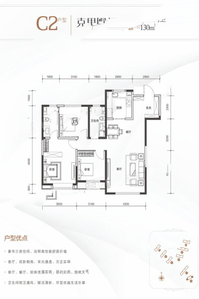 陽(yáng)光城·文瀾公館【克里姆林】130㎡三室兩廳兩衛(wèi) 136.5萬(wàn)元-套