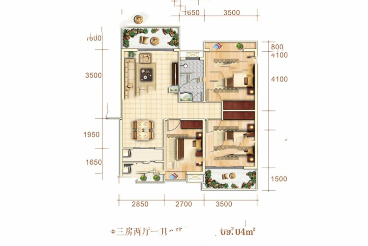 博泰·海畔瀾廷D戶型 3室2廳1衛(wèi)1廚 99.04㎡