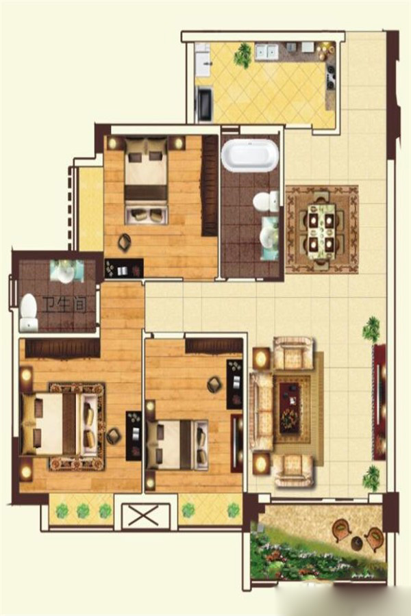 陽東幸福家園戶型3 3室2廳2衛(wèi)1廚 101㎡