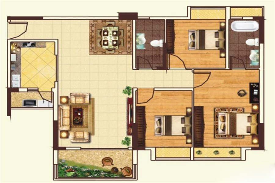 陽東幸福家園戶型4 3室2廳2衛(wèi)1廚 105㎡