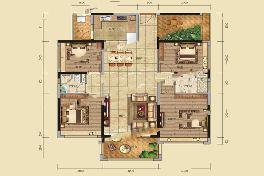 天宇城邦3區(qū)40-42棟03單元 4室2廳3衛(wèi)1廚 152㎡ 76萬元-套