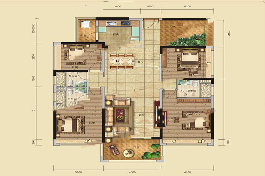 天宇城邦3區(qū)47-48棟03單元 4室2廳3衛(wèi)1廚 167.95㎡ 83.98萬元-套