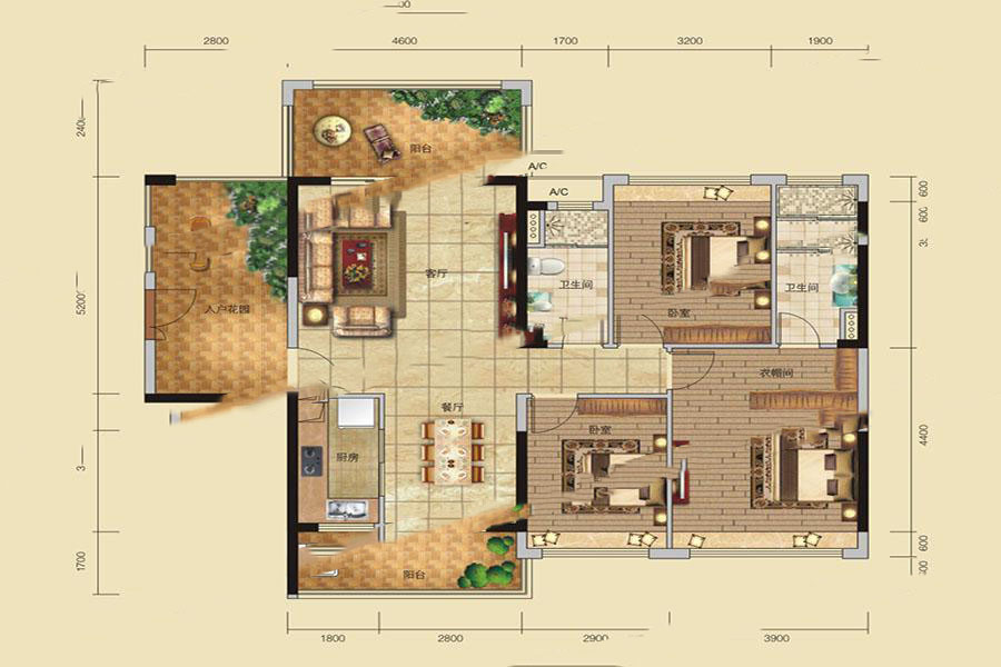 天宇城邦3區(qū)戶型圖31-39棟01、02戶型 3室2廳2衛(wèi)1廚 126.8㎡ 63.4萬元-套