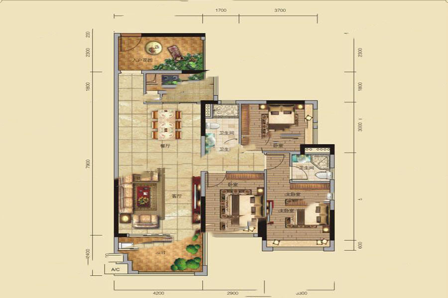 天宇城邦3區(qū)戶型圖31-39棟03、05單元 3室2廳2衛(wèi)1廚 113.4㎡ 56.7萬元-套