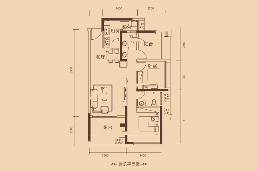 金沙世紀(jì)城6棟A戶型 2室2廳2衛(wèi)1廚 88㎡ 132萬元-套