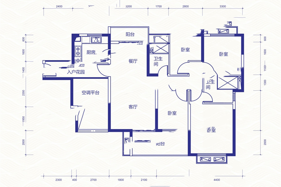 恒大依山海灣130㎡戶型 4室2廳2衛(wèi)1廚