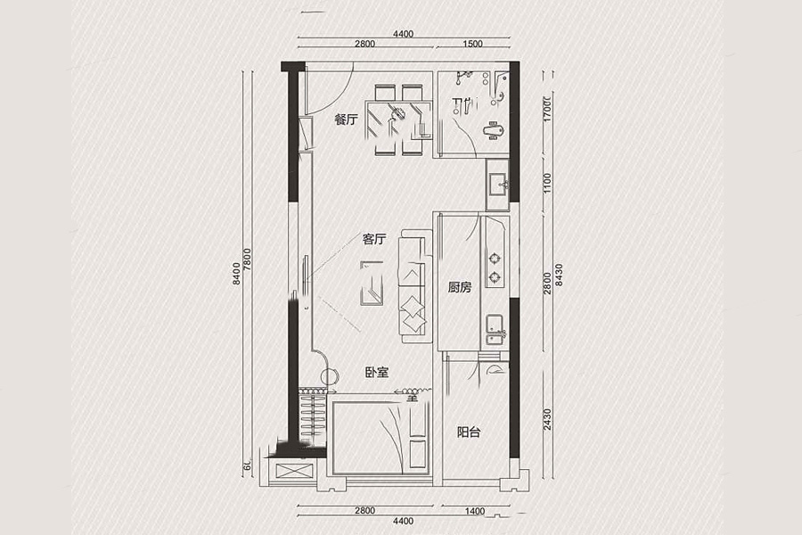 A戶型 1室2廳1衛(wèi)1廚 47㎡ 39.95萬元-套