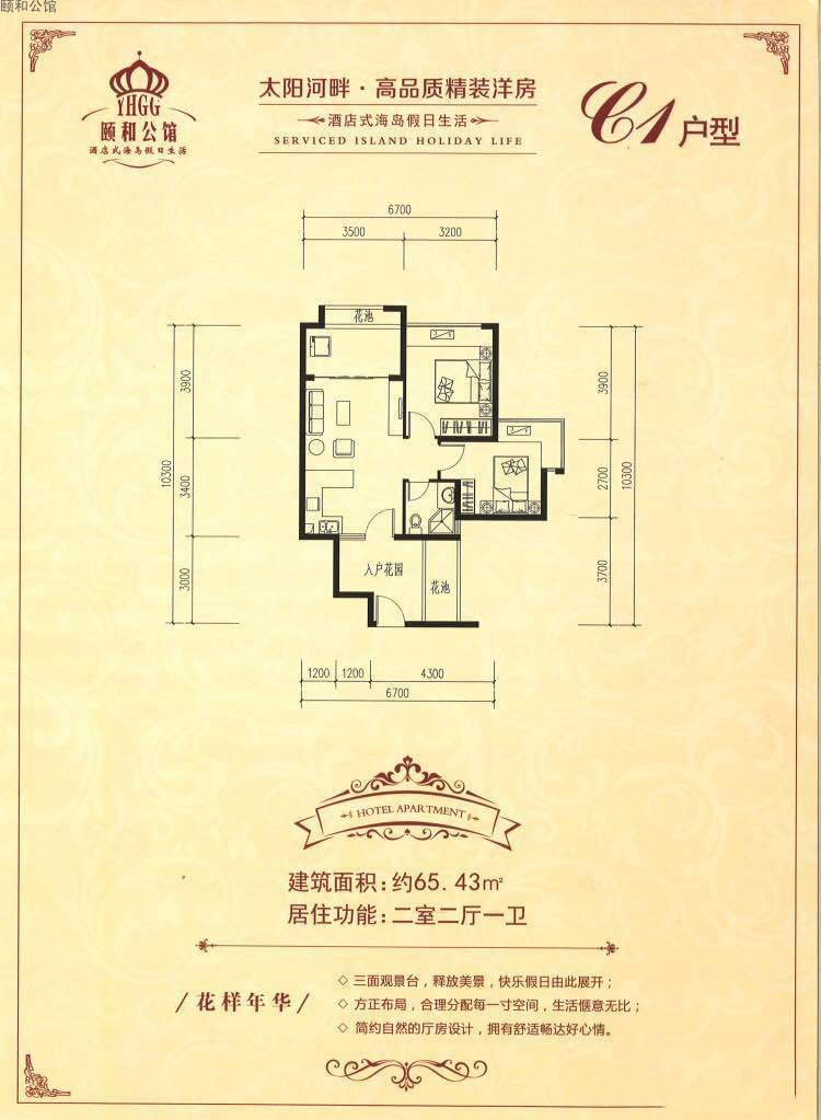 頤和公館C1戶型圖 2室2廳1衛(wèi) 65.43㎡