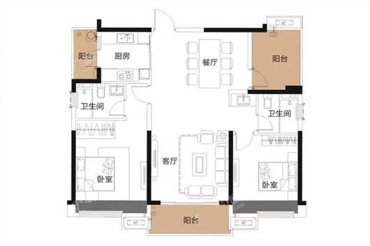 中海水岸城花園B戶型 2室2廳2衛(wèi)1廚 115㎡