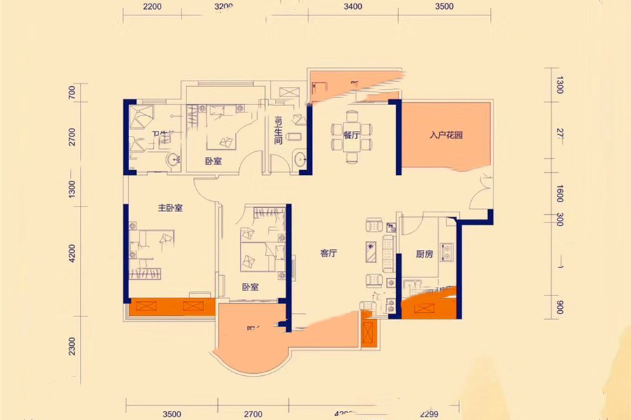 東江豪門4棟03戶型 3室2廳2衛(wèi)1廚 132㎡