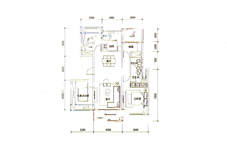 東旭御山湖117㎡戶型 4室2廳2衛(wèi)1廚