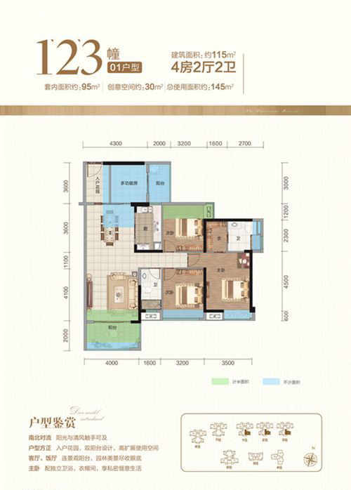 御景華府御景華府1、2、3幢1戶(hù)型 4室2廳2衛(wèi)1廚 115㎡