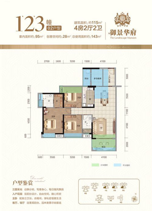 御景華府御景華府1、2、3幢2戶(hù)型 4室2廳2衛(wèi)1廚 115㎡