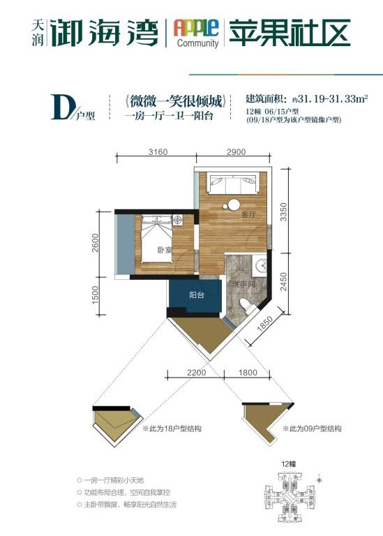 天潤御海灣微微一笑很傾城D戶型 1室1廳1衛(wèi) 31.19-31.33