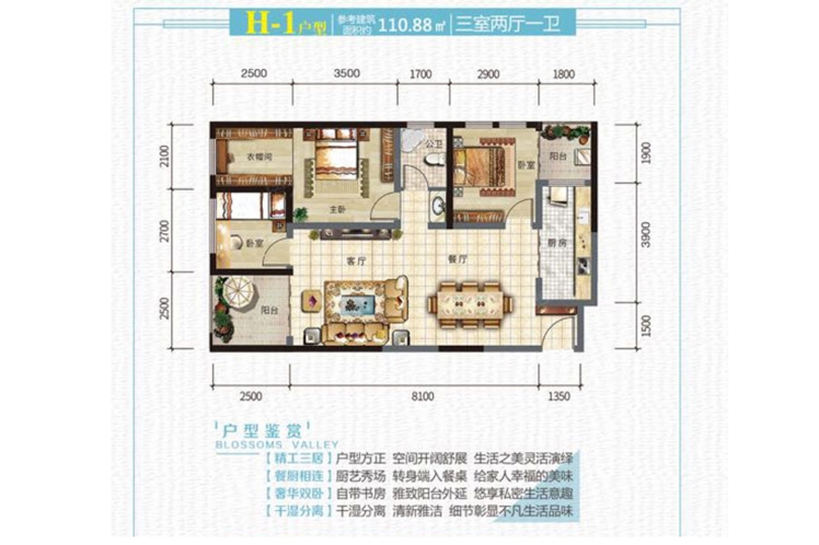 大理納思·城市春天（二期）8棟-H1戶型110.88平