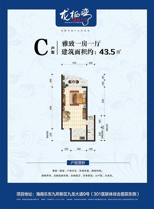 龍棲灣溫泉1號(hào)C戶型 一房一廳一廚一衛(wèi) 43.5