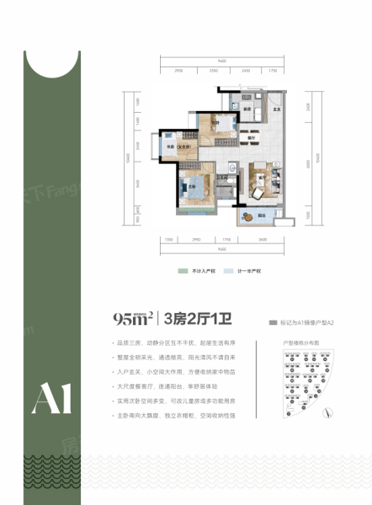 A1戶型 3室2廳1衛(wèi)1廚95 ㎡