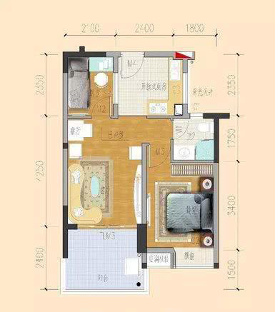 臨海家園臨海家園B戶型圖 1室2廳1衛(wèi)1廚  建筑面積52.44㎡